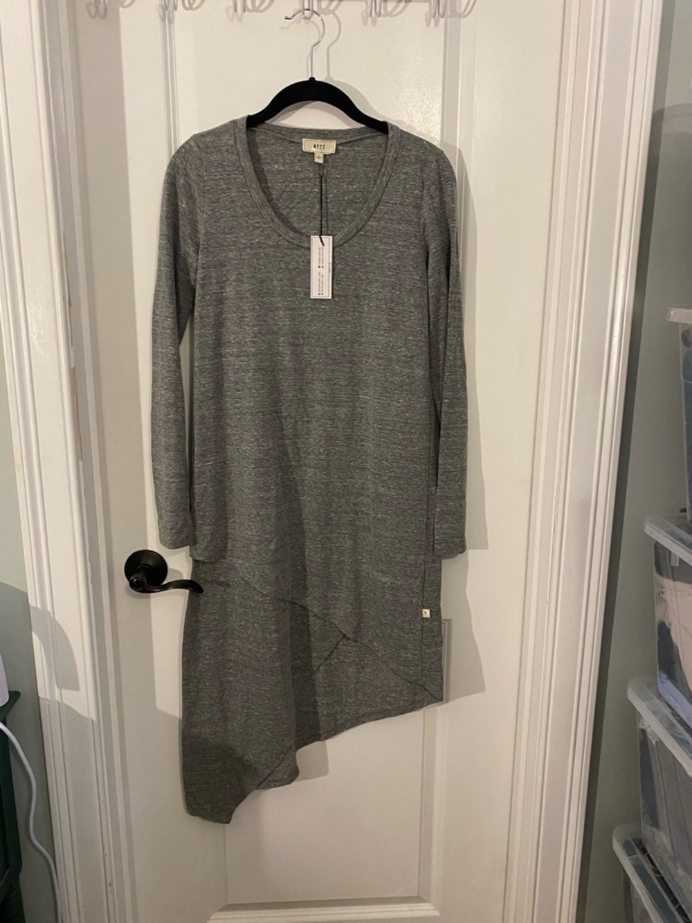 NWT NYTT Gray Asymmetric V-Neck Jersey Dress
